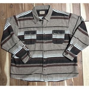 Red Head Ranch Mens Fleece Long Sleeve Button Size 2XL Brown Stripe Wool Blend